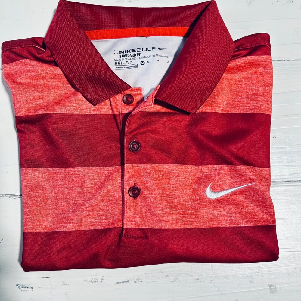 Nike‎ Golf Dri-FIT Polo Shirt Men's Medium Standard Fit Striped Red